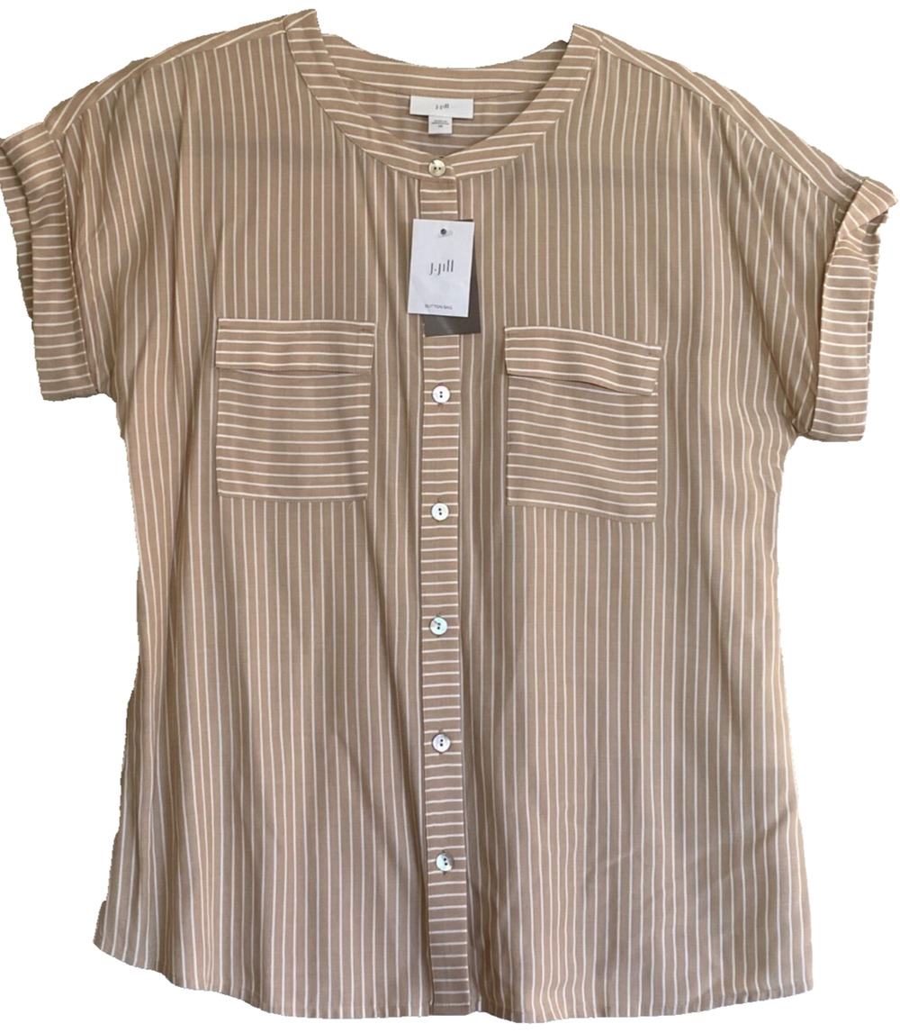 J. JILL Beige White Striped Blouse Coastal Grandma Quiet Luxury NWT $79 XS Sand